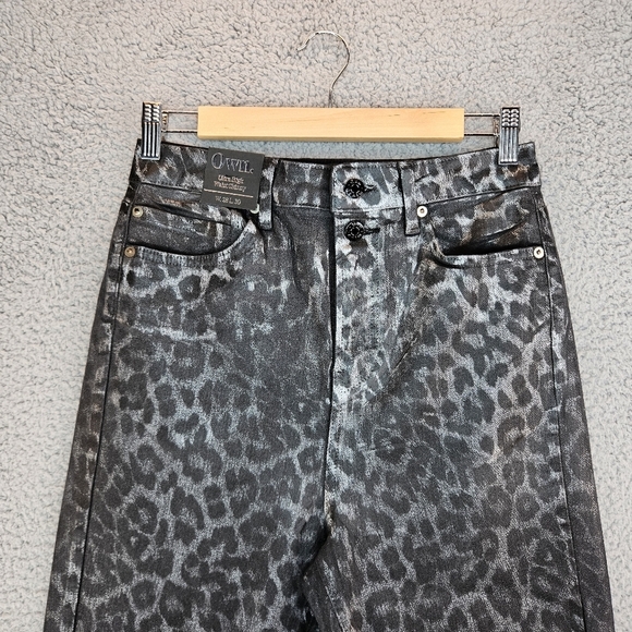 Own Womens Black & Metallic Silver Denim Jeans Sz 28x30 Ultra High Rise Leopard - Picture 3 of 12